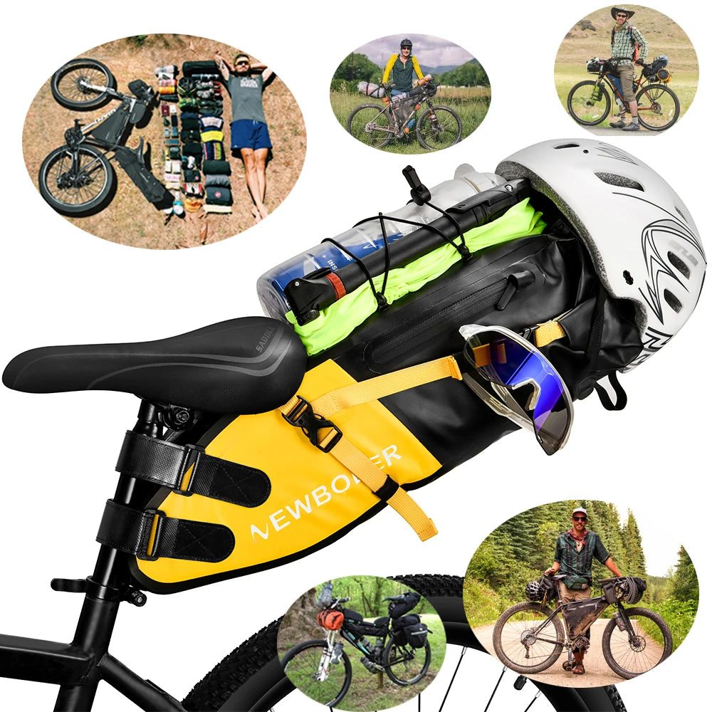 NEWBOLER Bike Bag Waterproof 13L Large Capacity Saddle Bag, Foldable Rear Tail Trunk for MTB & Road Cycling