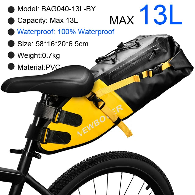 NEWBOLER Bike Bag Waterproof 13L Large Capacity Saddle Bag, Foldable Rear Tail Trunk for MTB & Road Cycling