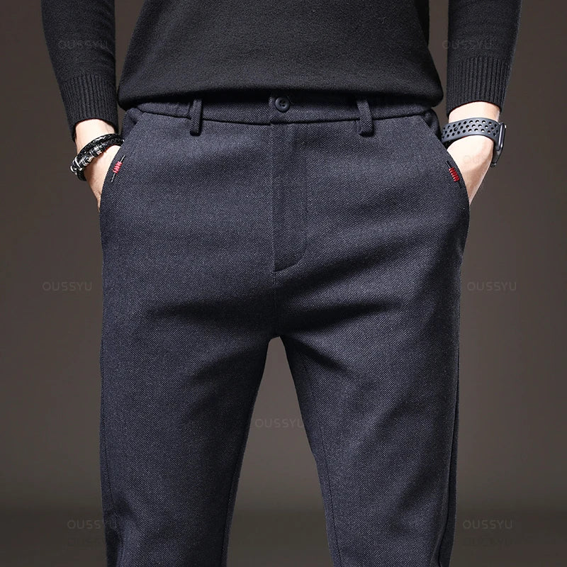 Men's Business Casual Elastic Waist Slim Fit Cotton Pants