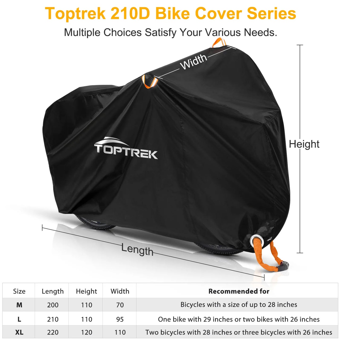 Toptrek Bike Cover 210D Oxford Outdoor Storage Waterproof & Anti-UV Bicycle Cover with Waterproof Membrane for Two Bicycles