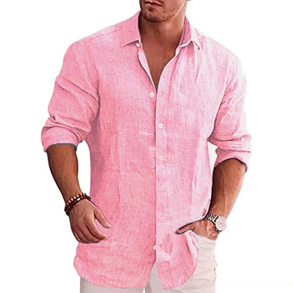 Men's Cotton-Linen Long Sleeve Shirt – Casual Comfort in Plus Sizes