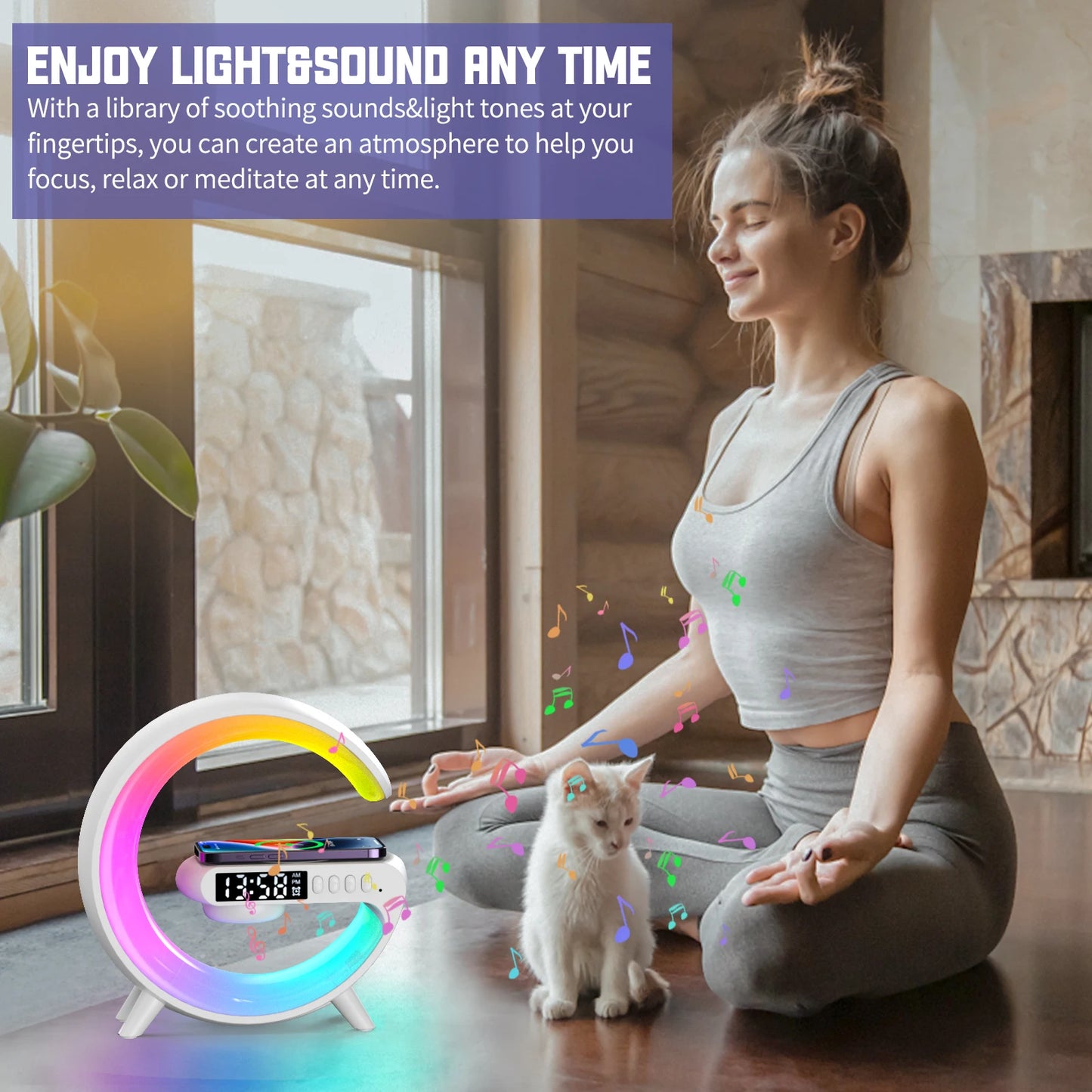 Multifunction Wireless Charger Pad Stand with Speaker, TF, RGB Night Light, and 15W Fast Charging for iPhone, Samsung, Xiaomi, Huawei 🌟