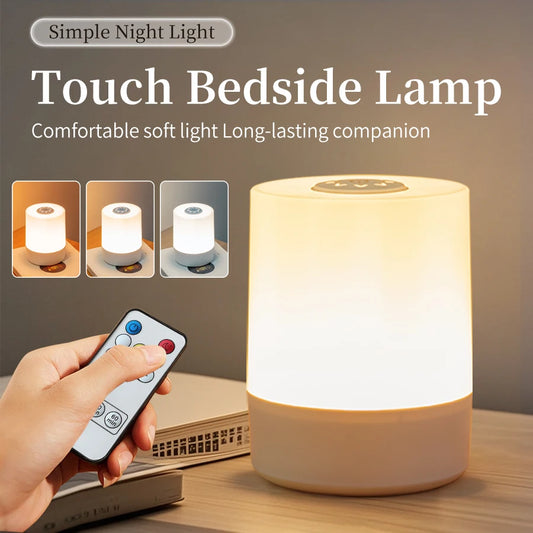 Touch Night Lamp USB LED Rechargeable Remote Control 3 Color Bedroom Bedside Lamp