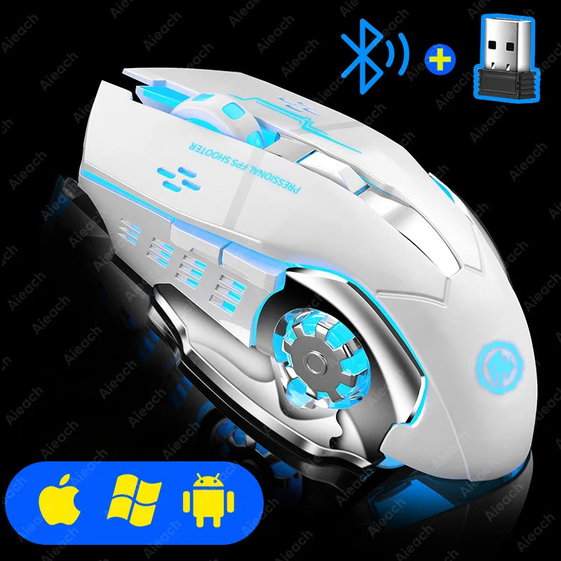 Rechargeable Bluetooth Gaming Mouse – Wireless Backlit Mechanical USB Mouse for PC Gamers