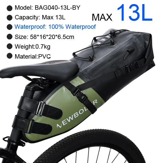 NEWBOLER Bike Bag Waterproof 13L Large Capacity Saddle Bag, Foldable Rear Tail Trunk for MTB & Road Cycling