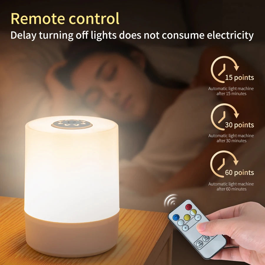 Touch Night Lamp USB LED Rechargeable Remote Control 3 Color Bedroom Bedside Lamp