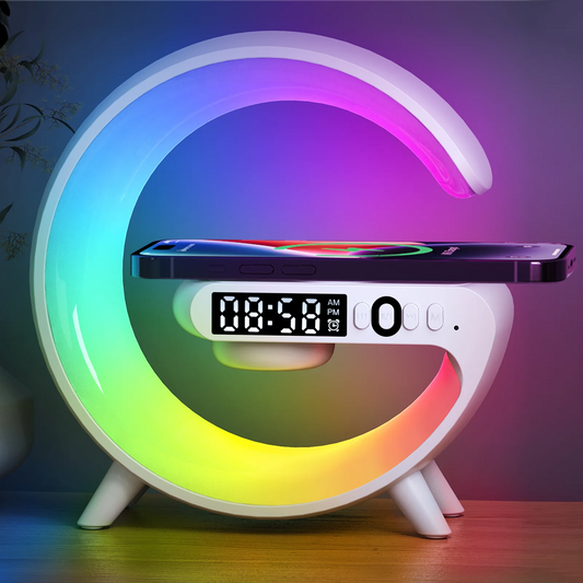 Multifunction Wireless Charger Pad Stand with Speaker, TF, RGB Night Light, and 15W Fast Charging for iPhone, Samsung, Xiaomi, Huawei 🌟