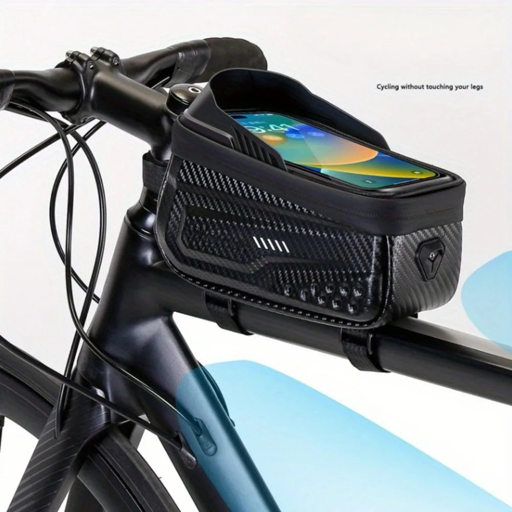 Bicycle Top Tube Bag, Waterproof Frame Bag, Hard Shell Mobile Phone Bag for Mountain Bike