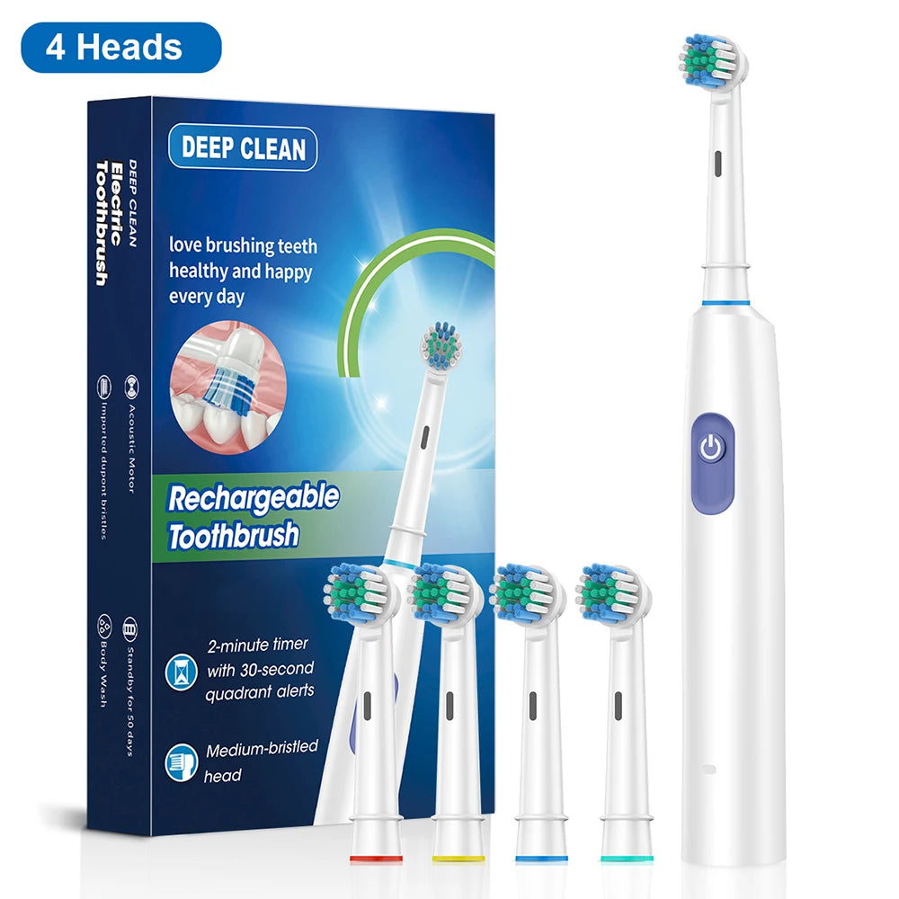 Electric Rotating Toothbrush for Deep Clean & Whitening |Toothbrush with 4/8 Refill Replacement Heads