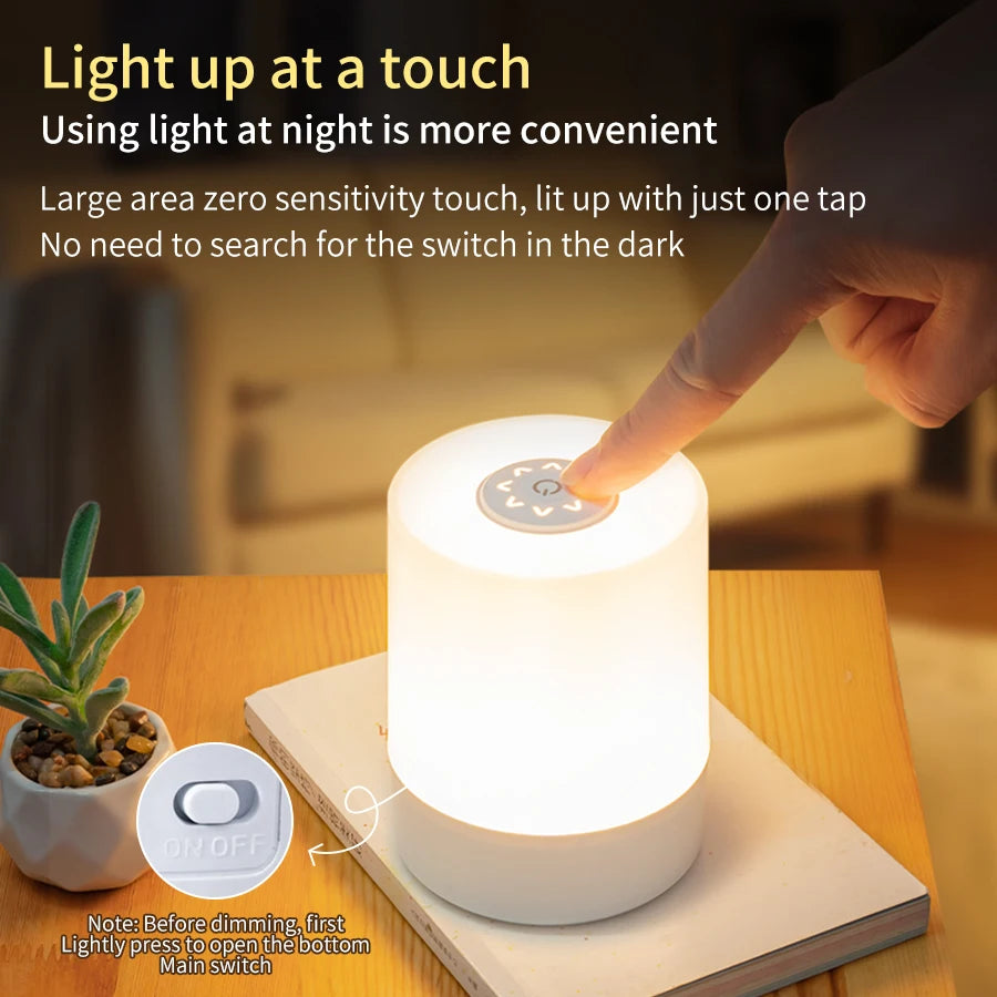 Touch Night Lamp USB LED Rechargeable Remote Control 3 Color Bedroom Bedside Lamp