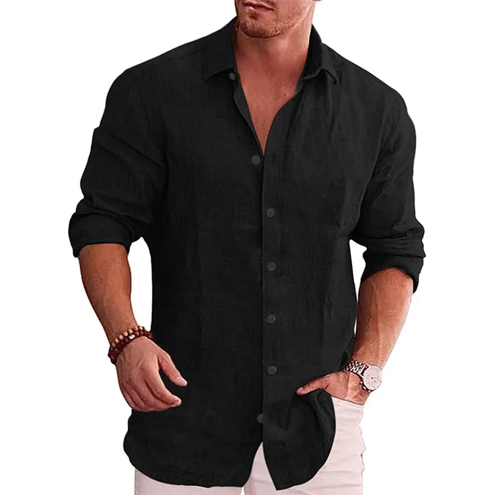 Men's Cotton-Linen Long Sleeve Shirt – Casual Comfort in Plus Sizes