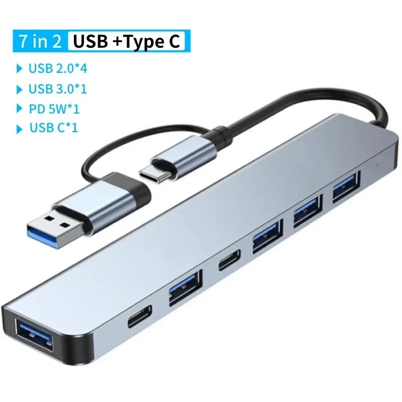 USB A to Type C Hub Docking Station – Multi Adapter with Card Reader & Audio Splitter for MacBook Air & PC