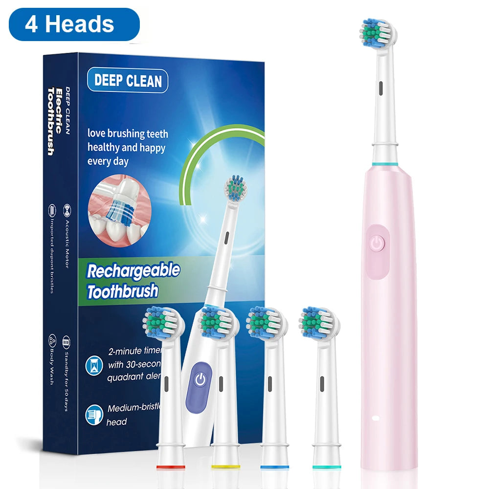 Electric Rotating Toothbrush for Deep Clean & Whitening |Toothbrush with 4/8 Refill Replacement Heads