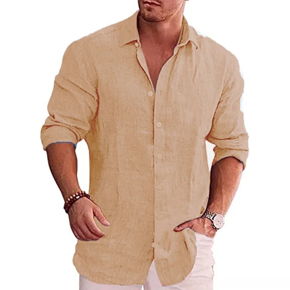 Men's Cotton-Linen Long Sleeve Shirt – Casual Comfort in Plus Sizes