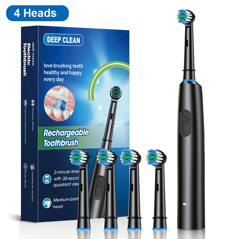 Electric Rotating Toothbrush for Deep Clean & Whitening |Toothbrush with 4/8 Refill Replacement Heads