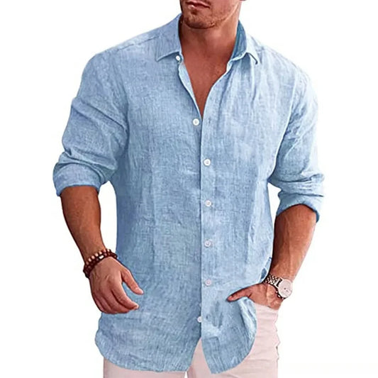 Men's Cotton-Linen Long Sleeve Shirt – Casual Comfort in Plus Sizes