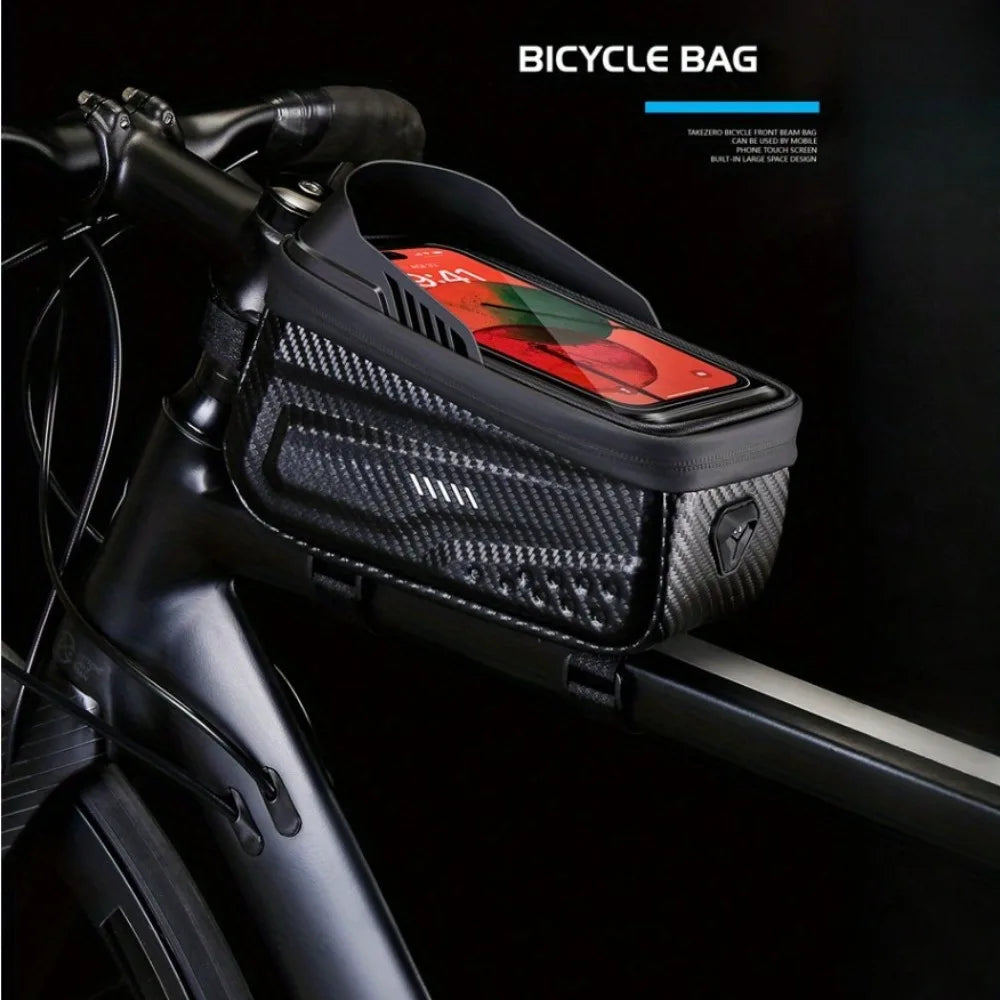 Bicycle Top Tube Bag, Waterproof Frame Bag, Hard Shell Mobile Phone Bag for Mountain Bike