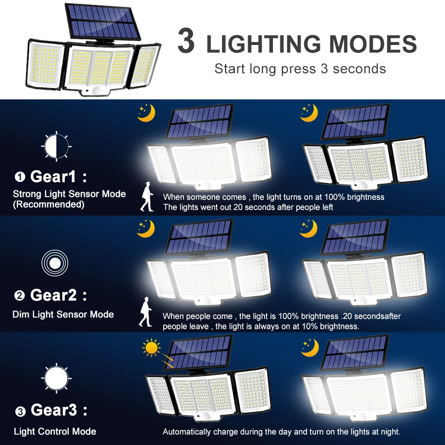 Solar Outdoor Light 328/348 LED - Motion Sensor, IP65 Waterproof, 3 Modes