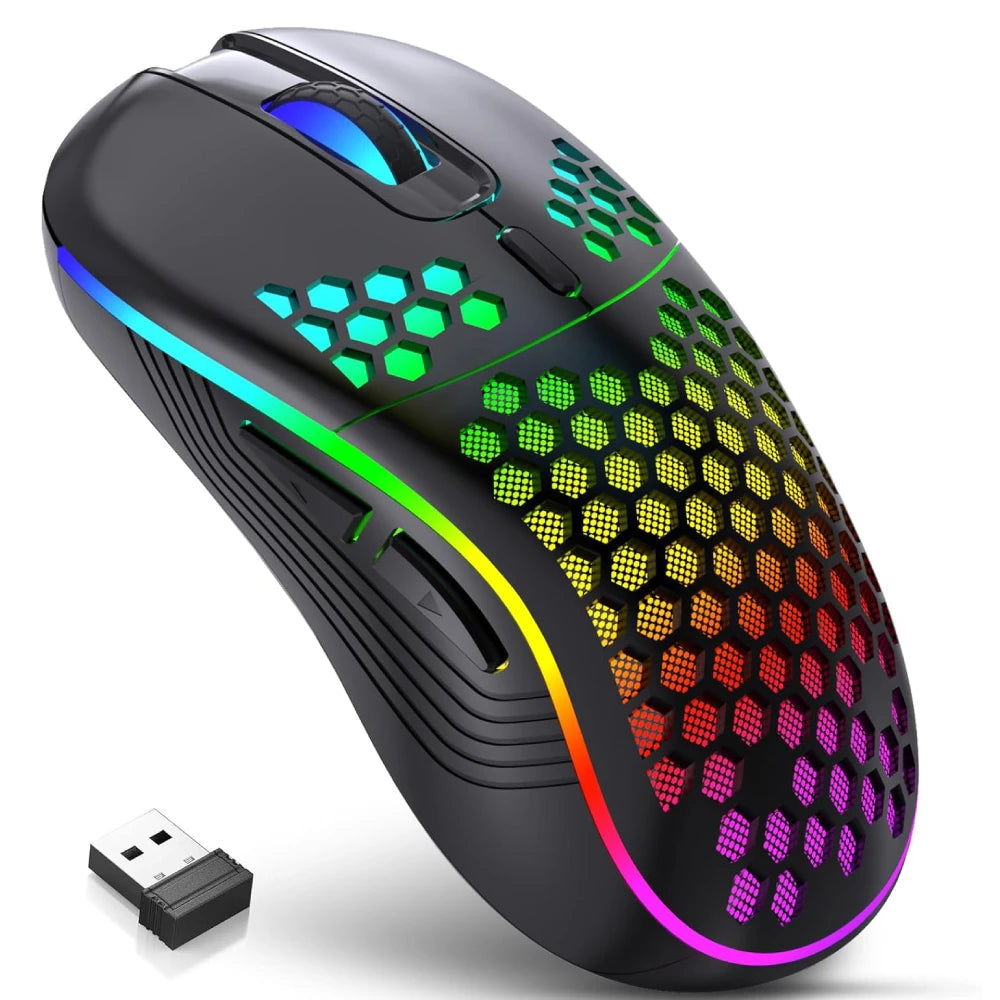 Wireless RGB Gaming Mouse Adjustable DPI Ergonomic Honeycomb Design for PC & Laptop