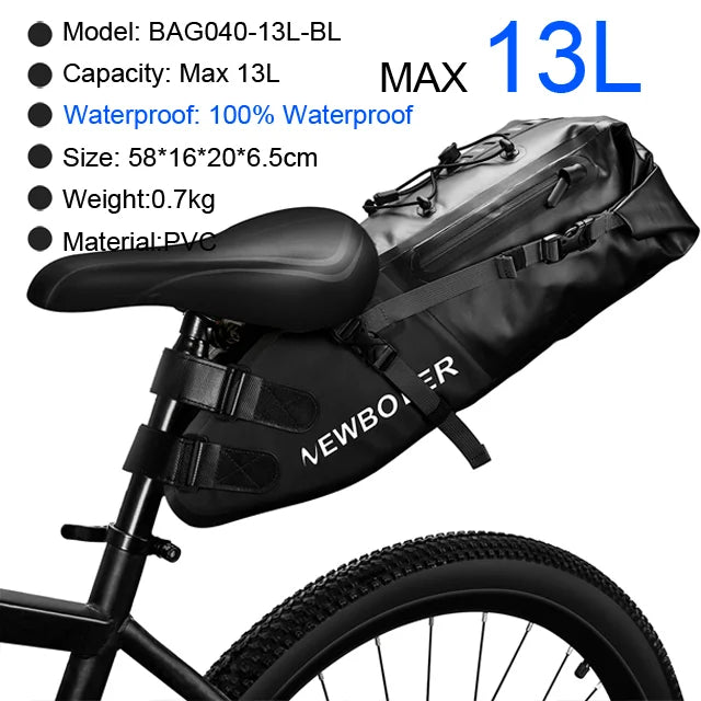 NEWBOLER Bike Bag Waterproof 13L Large Capacity Saddle Bag, Foldable Rear Tail Trunk for MTB & Road Cycling