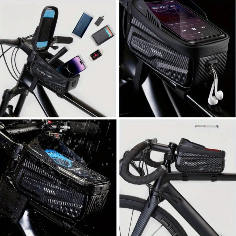 Bicycle Top Tube Bag, Waterproof Frame Bag, Hard Shell Mobile Phone Bag for Mountain Bike