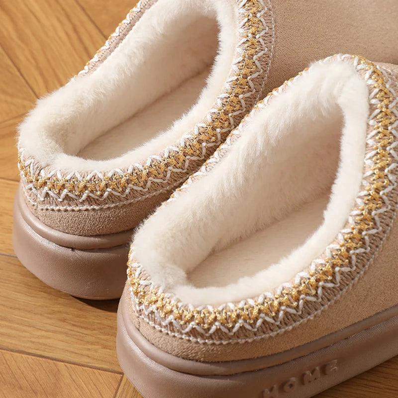 Fluffy Platform Slippers for Women - 2024 Winter Warm Plush Non-Slip Home Shoes