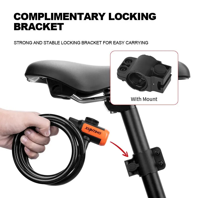 Bike Lock Coiled Cable, Secure Keys, Weatherproof Anti-Theft Bicycle & Scooter Lock with Mounting Bracket