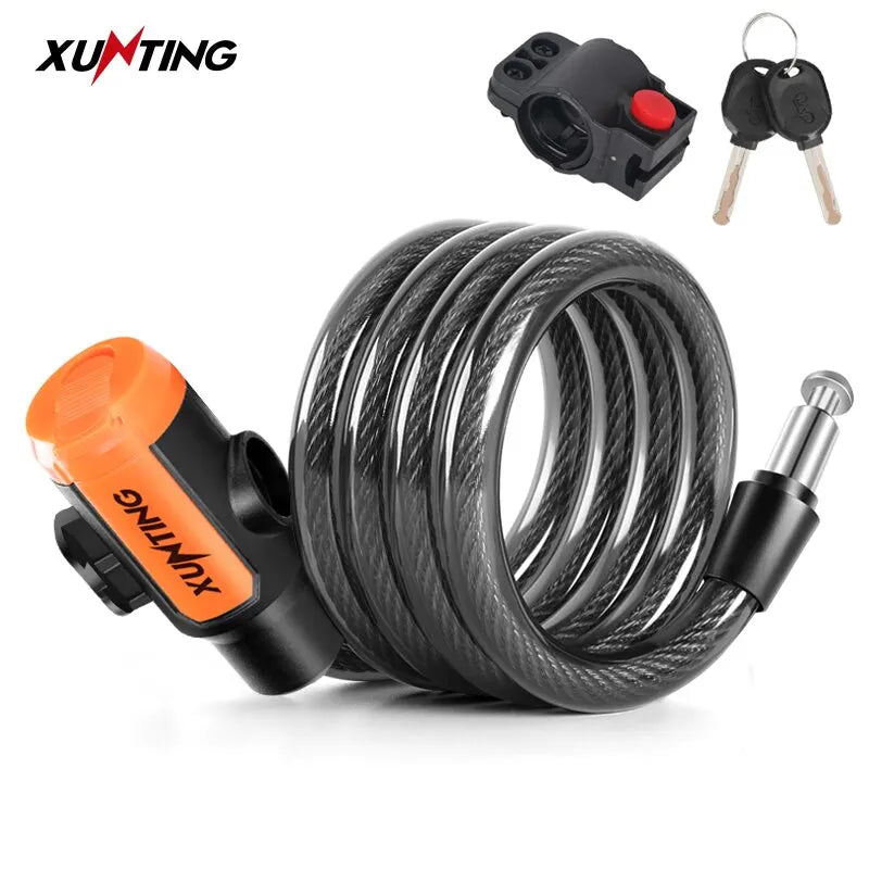 Bike Lock Coiled Cable, Secure Keys, Weatherproof Anti-Theft Bicycle & Scooter Lock with Mounting Bracket