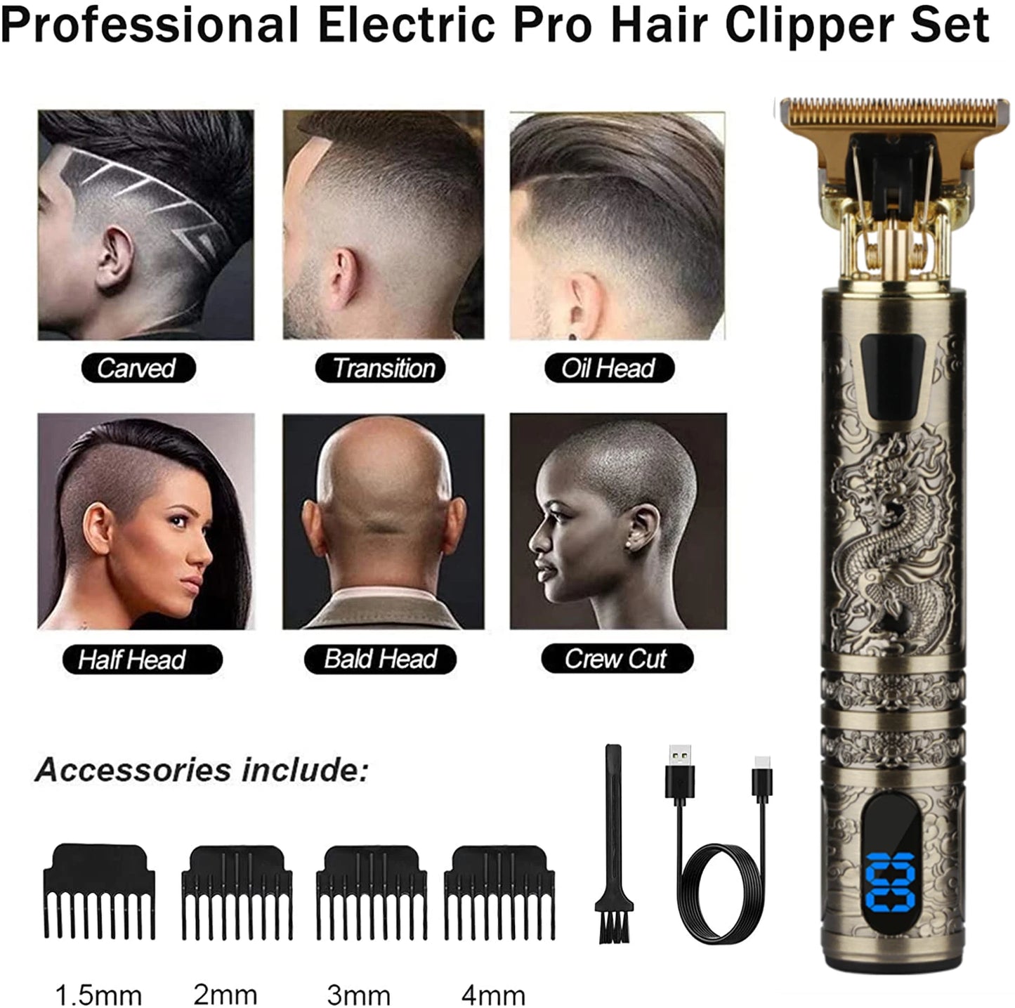 T9 LCD Electric Hair Trimmer - Precision Shaver, Oil Head, Clipper for Men Care