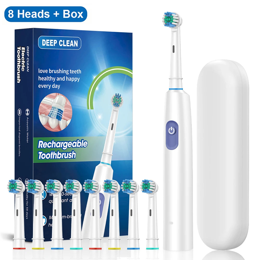 Electric Rotating Toothbrush for Deep Clean & Whitening |Toothbrush with 4/8 Refill Replacement Heads