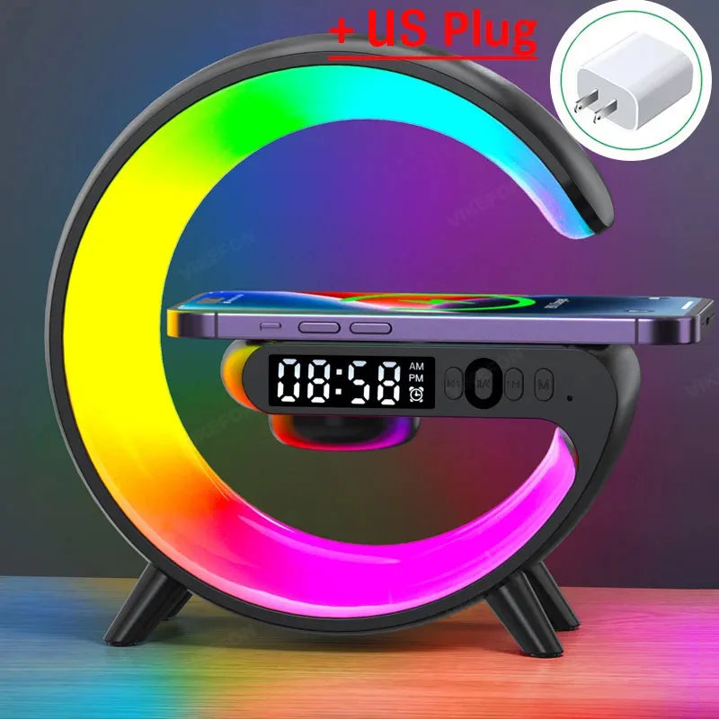 Multifunction Wireless Charger Pad Stand with Speaker, TF, RGB Night Light, and 15W Fast Charging for iPhone, Samsung, Xiaomi, Huawei 🌟