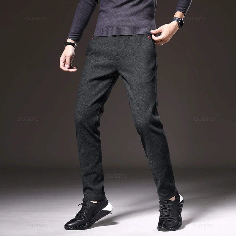 Men's Business Casual Elastic Waist Slim Fit Cotton Pants