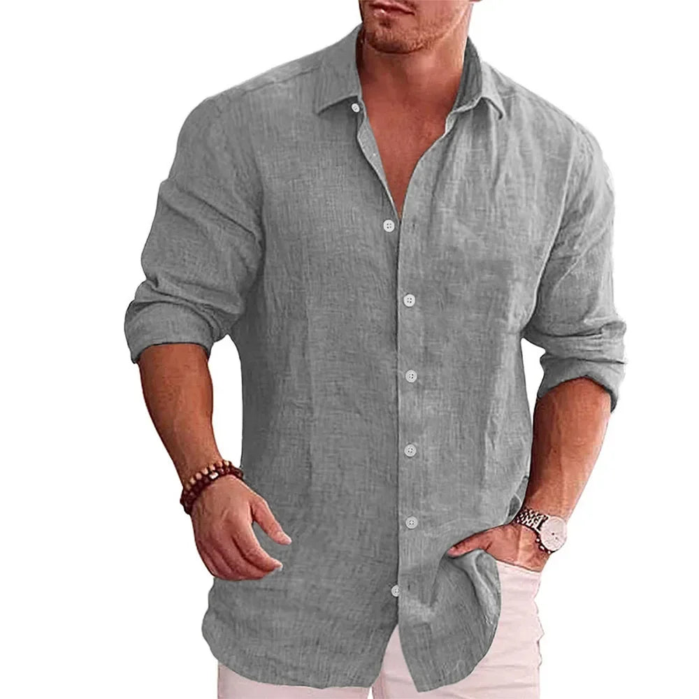 Men's Cotton-Linen Long Sleeve Shirt – Casual Comfort in Plus Sizes