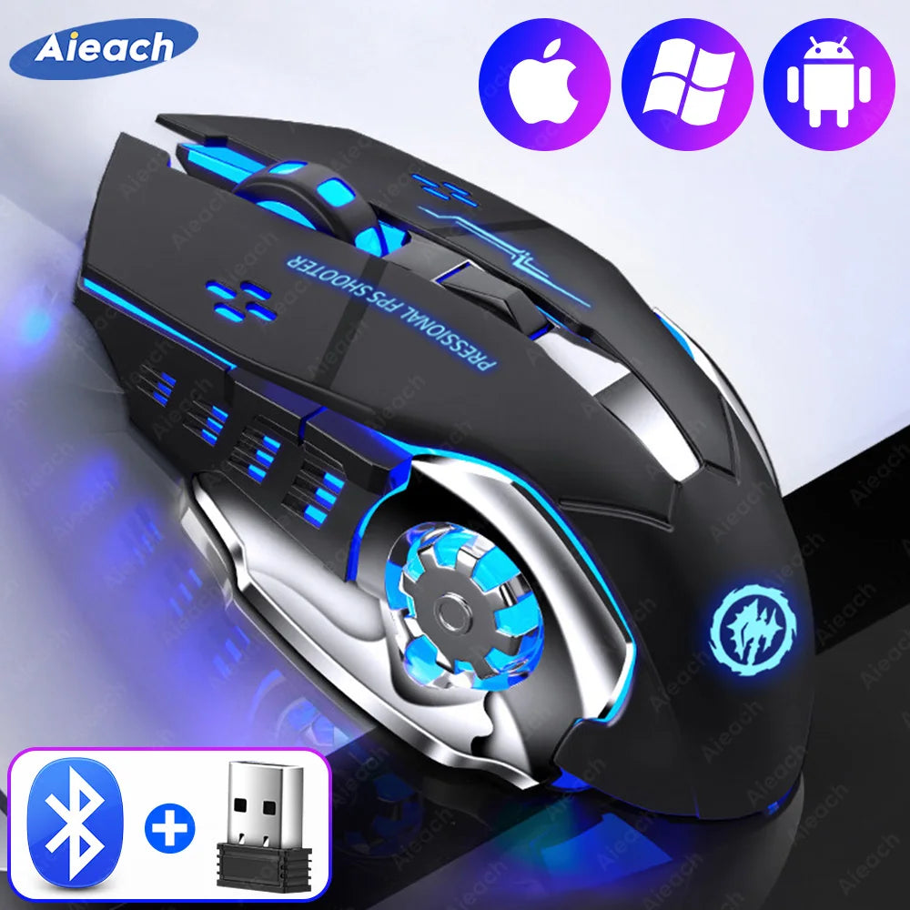 Rechargeable Bluetooth Gaming Mouse – Wireless Backlit Mechanical USB Mouse for PC Gamers