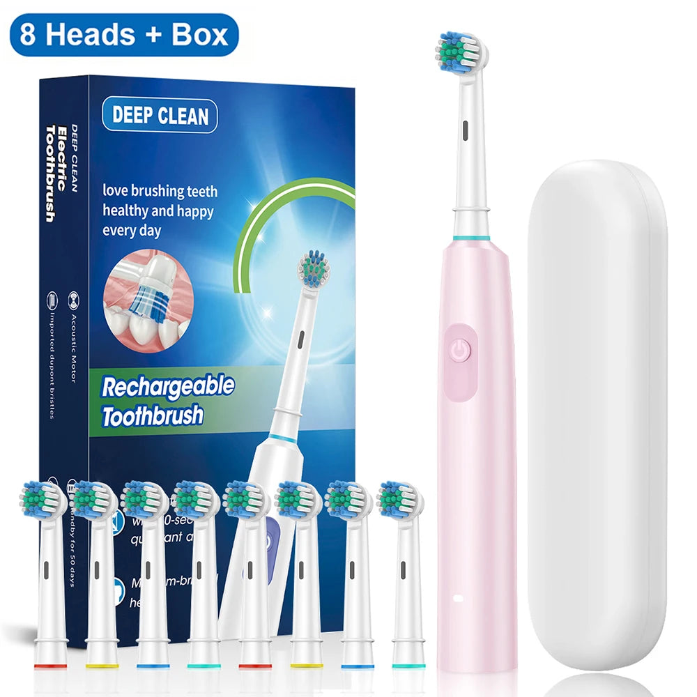 Electric Rotating Toothbrush for Deep Clean & Whitening |Toothbrush with 4/8 Refill Replacement Heads