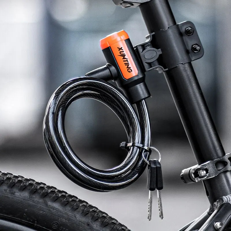 Bike Lock Coiled Cable, Secure Keys, Weatherproof Anti-Theft Bicycle & Scooter Lock with Mounting Bracket