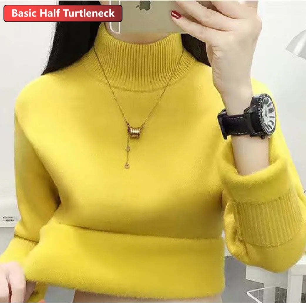 Turtleneck Winter Sweater for Women – Elegant Velvet Lined Slim Fit Knitted Pullover