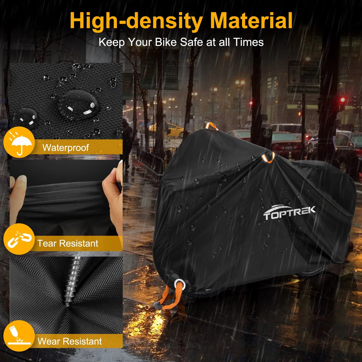 Toptrek Bike Cover 210D Oxford Outdoor Storage Waterproof & Anti-UV Bicycle Cover with Waterproof Membrane for Two Bicycles