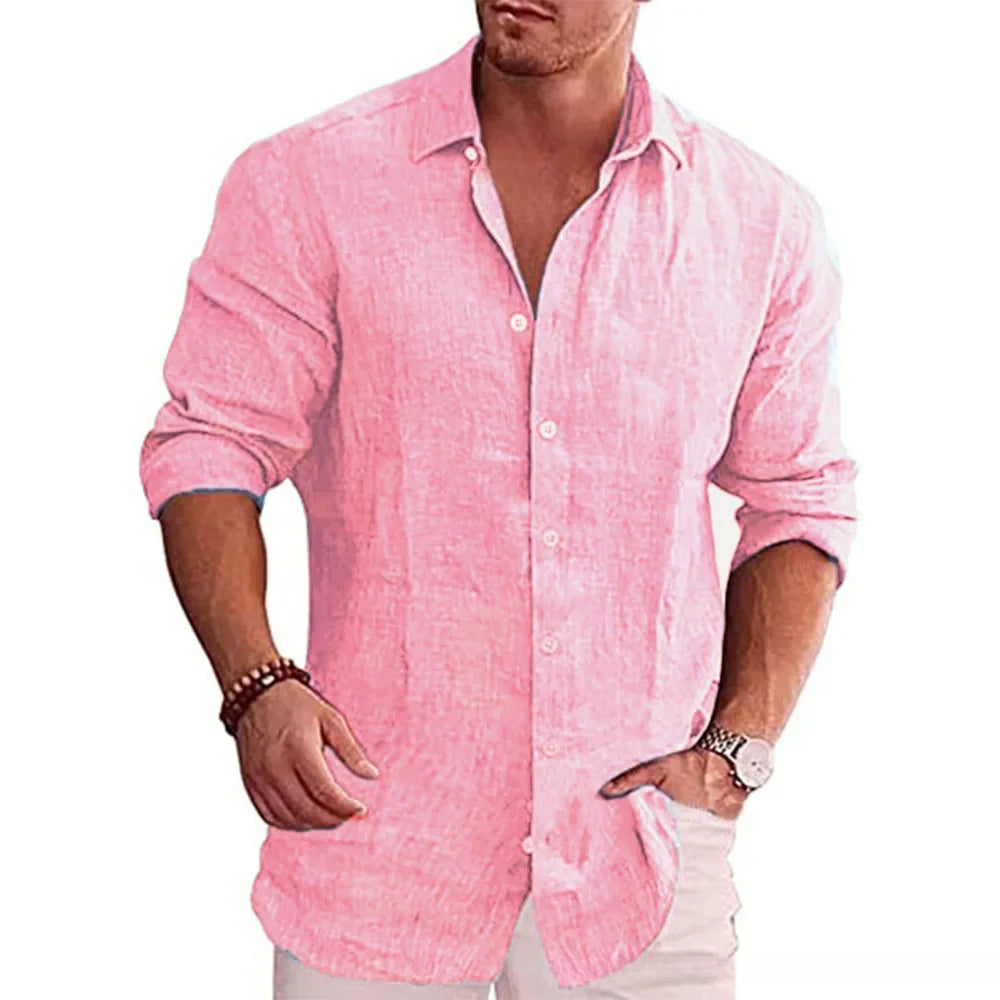 Men's Cotton-Linen Long Sleeve Shirt – Casual Comfort in Plus Sizes