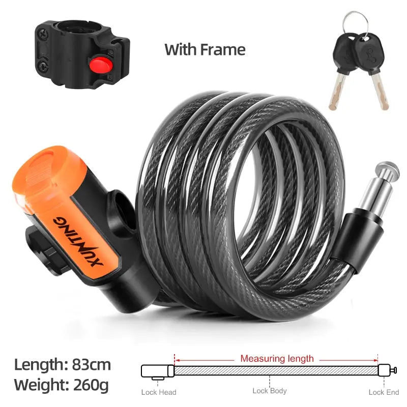 Bike Lock Coiled Cable, Secure Keys, Weatherproof Anti-Theft Bicycle & Scooter Lock with Mounting Bracket