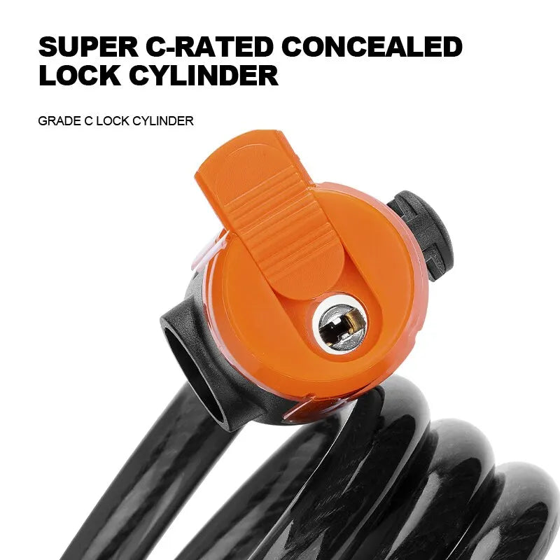 Bike Lock Coiled Cable, Secure Keys, Weatherproof Anti-Theft Bicycle & Scooter Lock with Mounting Bracket