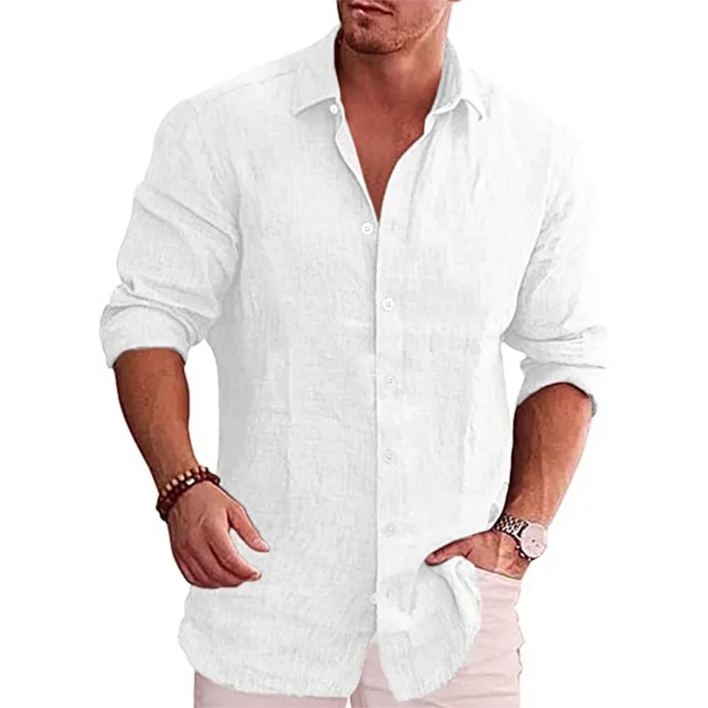 Men's Cotton-Linen Long Sleeve Shirt – Casual Comfort in Plus Sizes